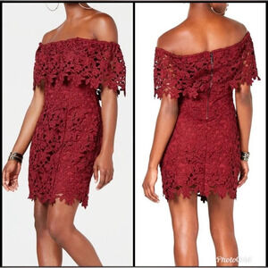 Guess Enna Lace Off-The-Shoulder Dress (burgundy color) NWT Medium